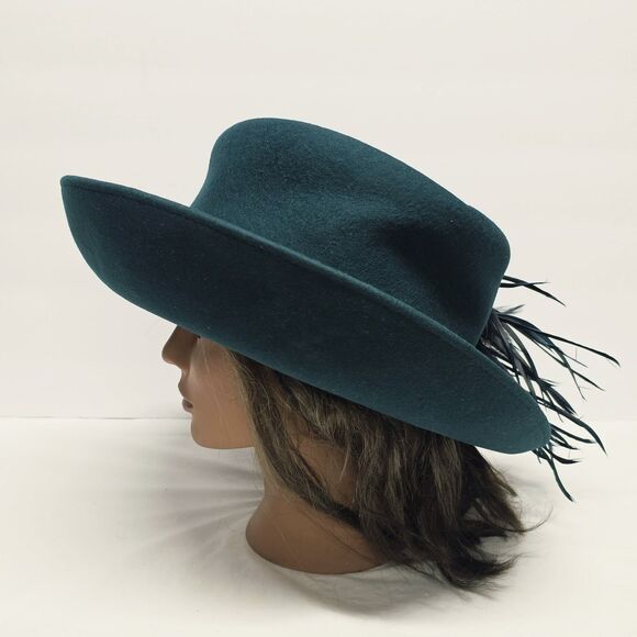 Vintage Plaza Suite NY Teal Wool Formal Hat Feathers Accent Church Evening Derby main image 4